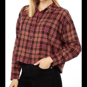 Madewell Cropped Flannel Plaid Button-Up Shirt- Small